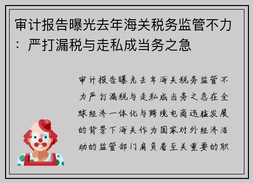 审计报告曝光去年海关税务监管不力：严打漏税与走私成当务之急