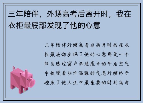 三年陪伴，外甥高考后离开时，我在衣柜最底部发现了他的心意