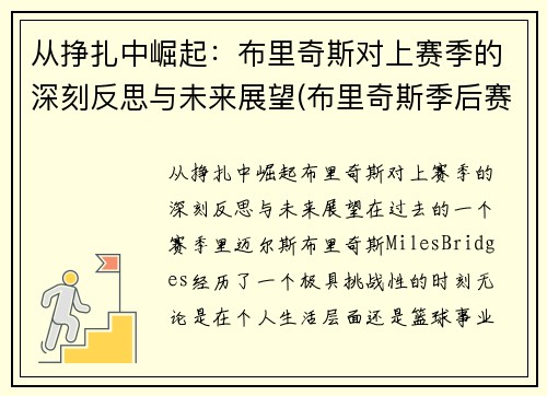 从挣扎中崛起：布里奇斯对上赛季的深刻反思与未来展望(布里奇斯季后赛数据)