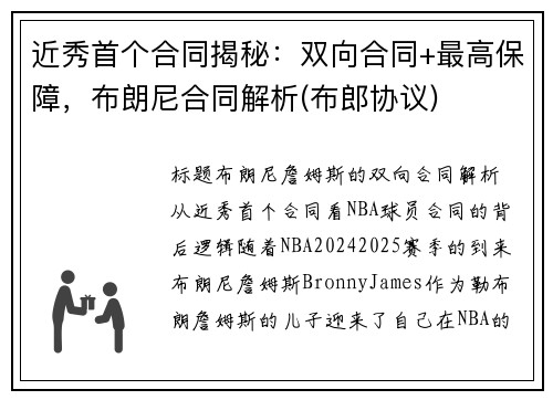 近秀首个合同揭秘：双向合同+最高保障，布朗尼合同解析(布郎协议)